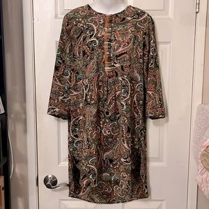 Olive Hill Paisley Plaid Long Tunic 3/4 Sleeve Top